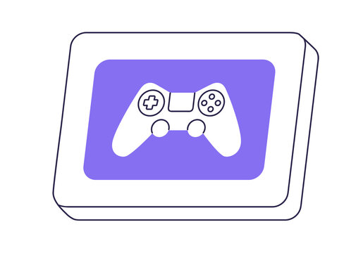 Video game controller icon. Gamepad, gaming joystick, play station and media app, interface element. Videogame PS, player toy. Flat vector illustration isolated on white background.