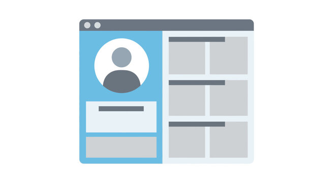 User Profile Interface Layout and Member Dashboard Flat Vector Illustration for UI/UX Web Design and Social Media Account Management