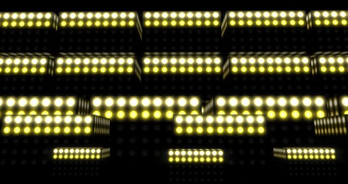 Golden glowing lights. Floodlights Flashing 9. Motion graphics Animation background Visual loops. 4K