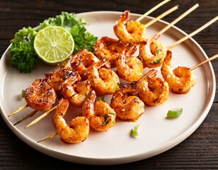 Fototapeta premium skewers spicy grilled shrimp