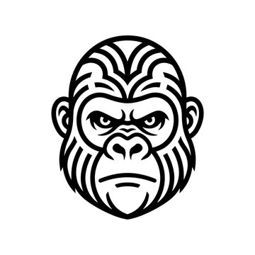 Primate head illustration with tribal geometric patterns.