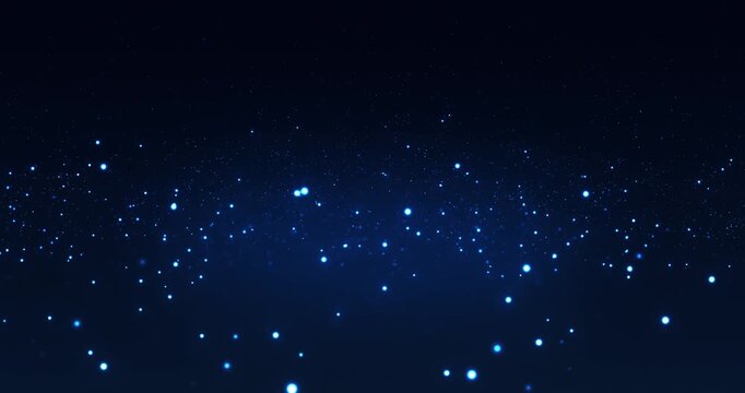 Dark blue abstract background with glowing particles and bokeh light effects for digital space concepts