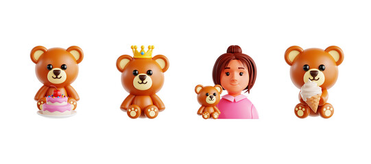 Fototapeta premium 3D teddy bears and girl character birtay celebration party