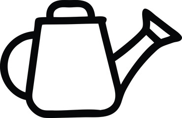 Watering can icon outline. Simple garden hose vessel. Minimalist plant care symbol. Black line art illustration of watering pot for agricultural design and web interface. © MD FAHIM