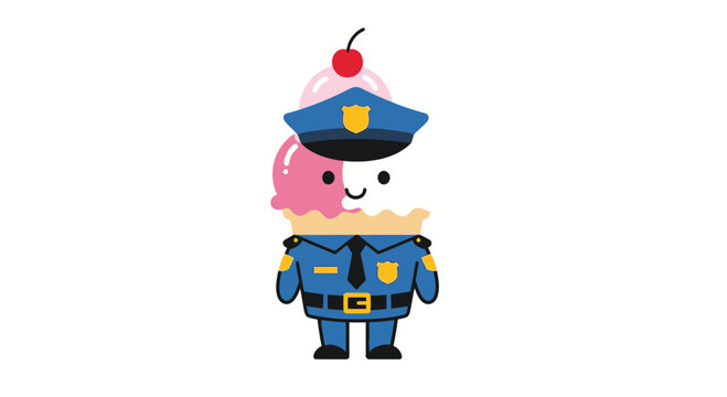 Cute Ice Cream Cop Character with Cherry on Top, Isolated