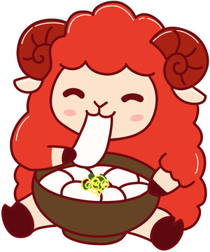 2027 Year of the Red Sheep mascot character emoticon sticker set, cute red ram cartoon illustration for Chinese Lunar New Year