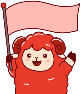 2027 Year of the Red Sheep mascot character emoticon sticker set, cute red ram cartoon illustration for Chinese Lunar New Year