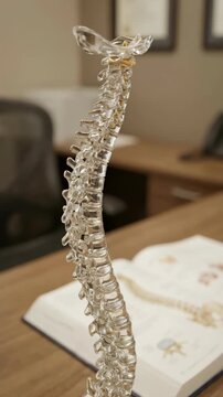 Vertebral column deviation: scoliosis disorder, spinal abnormality, bone curvature, posture problem, medical education, human anatomy, physical defect.