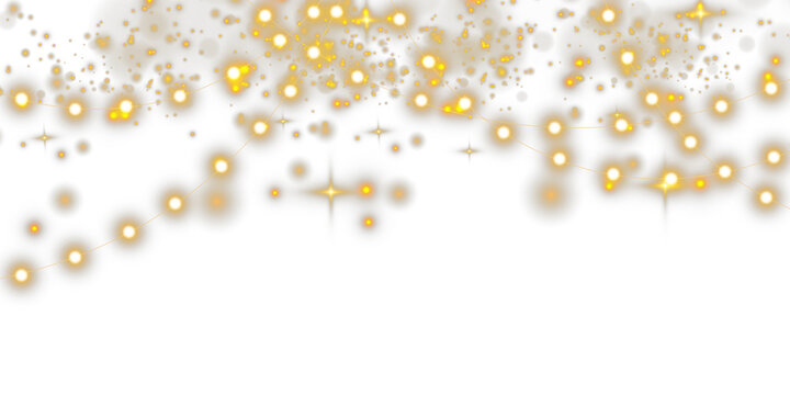 Christmas lights isolated on transparent background. Set of golden Christmas glowing garlands with sparks. For congratulations, invitations and advertising design. png
