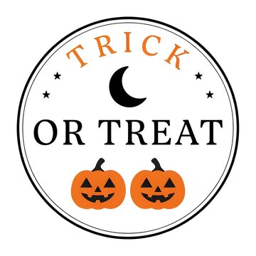 Circular Trick or Treat Halloween Design with Pumpkins, Moon and Stars