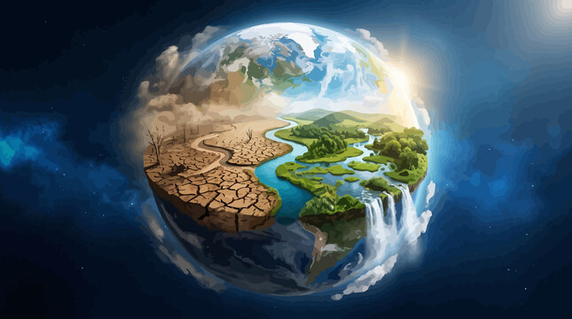 Conceptual Earth showing contrast between climate change and nature