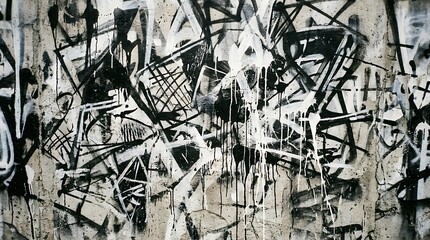 Obraz premium Black and White Abstract Graffiti Wall Texture Close Up Featuring Paint Drips and Urban Street Art Layering graffiti wall black and white texture street art urban drips spray paint abstract close up
