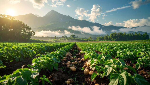 Potato harvest on an agricultural farm field