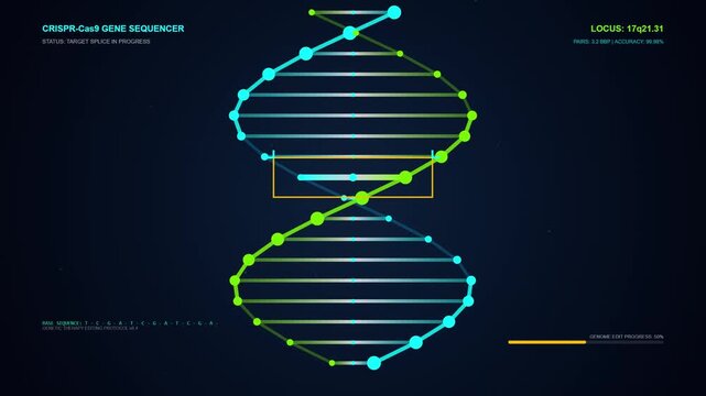 Abstract Double Helix DNA Structure with Glowing Blue and Green Lines.
