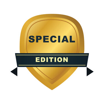 special edition golden shield badge award vector illustration. gold product guarantee ribbon certificate medal and warranty seal sticker