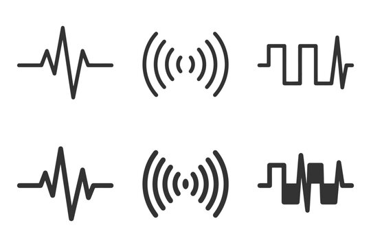Collection of signal and waveform icons including pulse and frequency symbols.