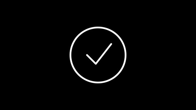 Minimalist white line drawing circle loading animation ending with a checkmark on black screen
