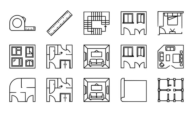 Home Planning Architecture and Interior Design Thin Line Icons