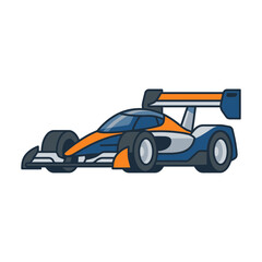 Fototapeta premium Modern Formula 1 Racing Car, Sleek Aerodynamic Design, Orange and Blue Livery, Isolated on Transparent Background