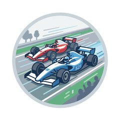 Fototapeta premium Formula 1 Racing Cars Competing on Track, Close Finish, Speed and Competition Concept, Isolated on Transparent Background