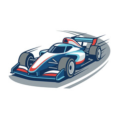 Fototapeta premium Modern Formula 1 Racing Car Isolated on Transparent Background, Speeding Vehicle with Aerodynamic Design, White Blue Red Accents