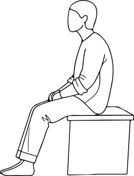 Black and white line art vector of a man sitting posture with illustration