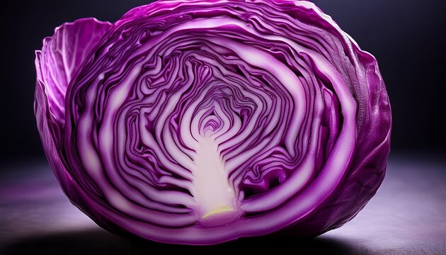 close up of a vibrant purple cabbage core