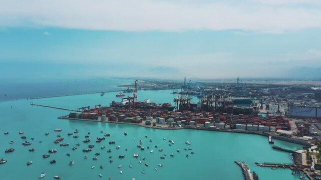 Aerial view of Shipping Infrastructure Port of Callao in Lima, Peru