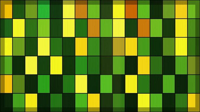 Abstract retro green and yellow pixelated grid background with geometric mosaic pattern