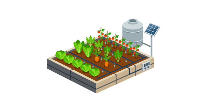 Isometric Urban Garden with Solar Power and Water Tank