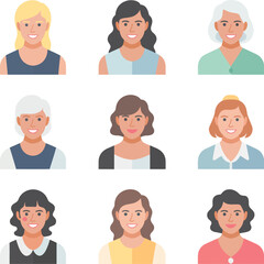 Fototapeta premium Diverse colorful women avatars and profile set