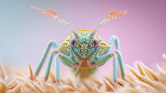 close-up of a planthopper nymph with water droplets