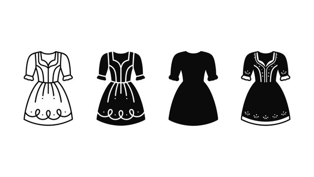 Set of dirndl dress icons featuring traditional bavarian clothing for octoberfest celebration designs