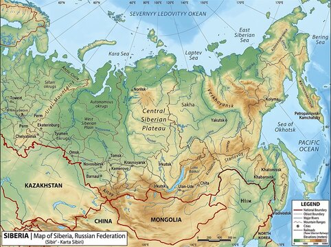 Detailed vintage map of Siberia with icy northern tones