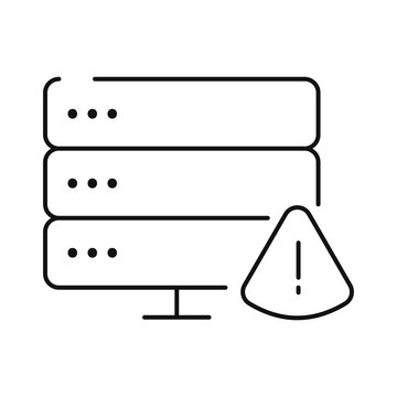 Server Security Alert Line Icon. Database Warning Outline Vector. Cyber Security, Network Monitoring, Digital Protection, Thin Line Symbol Isolated on White Background