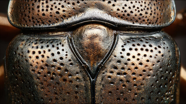 macro shot of a beetle's thorax with metallic sheen
