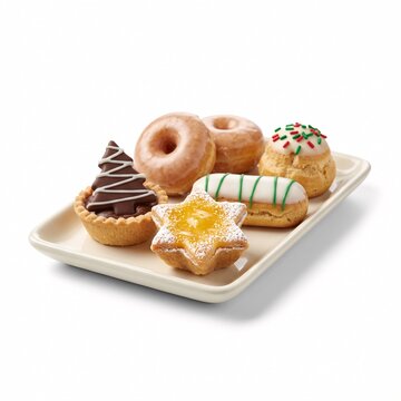 festive christmas pastry tray with star tart and tree chocolate isolated on white - ai generated