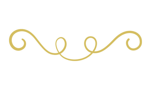 Gold decorative swirl flourish ornate divider line classic elegant scroll border design element for wedding invitations greeting cards stationery book layouts luxury calligraphy frame embellishment.