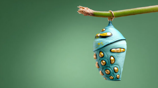 close-up of a transparent butterfly chrysalis in nature