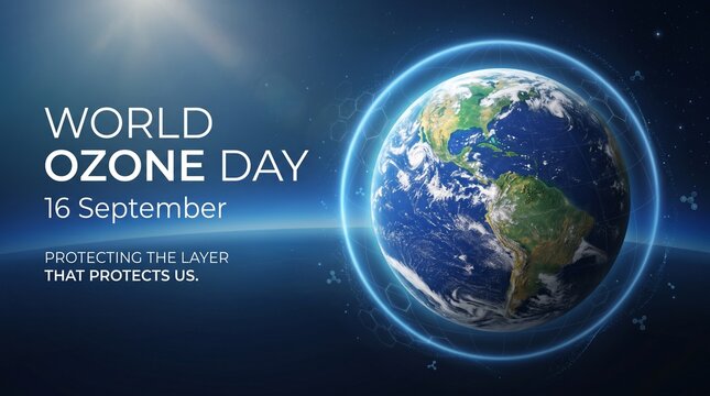 World ozone day 16 september promotional poster featuring earth and ozone