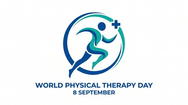 World physical therapy day promotional poster with blue and green ribbon