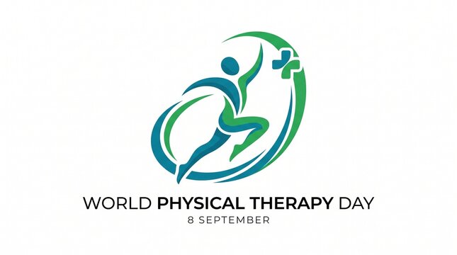 World physical therapy day promotional poster with green and blue ribbon