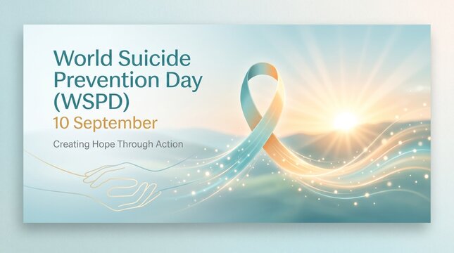 World suicide prevention day awareness ribbon on blue background with hopeful