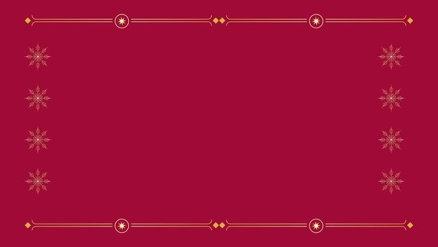 Elegant red christmas border background presentation with gold thin lines and snowflakes