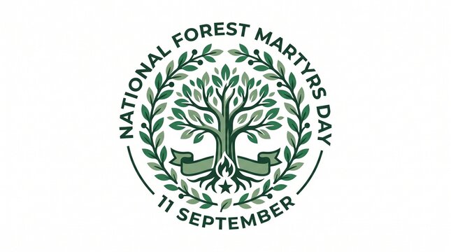 National forest martyrs day poster with green oak leaf wreath and text