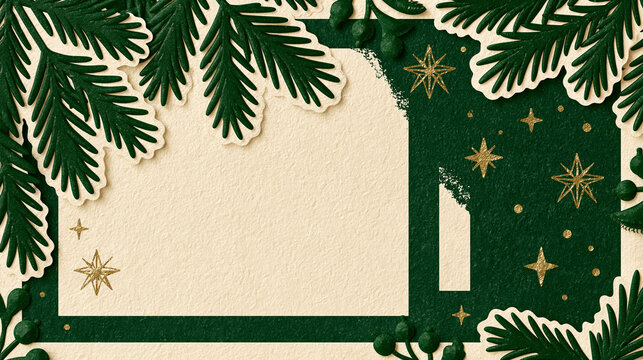 Christmas Greeting Card Frame with Pine Branches and Copy Space