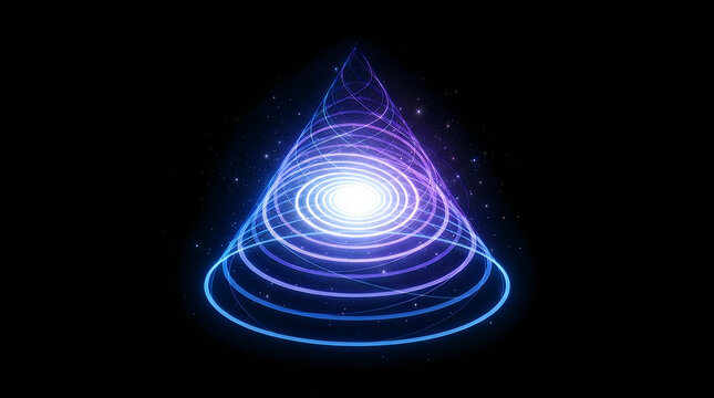 Technology Abstract Background Abstract 3d fractal pyramid, geometric light energy shape. Futuristic sci-fi structure, digital holographic cone concept. Glowing spiral vortex