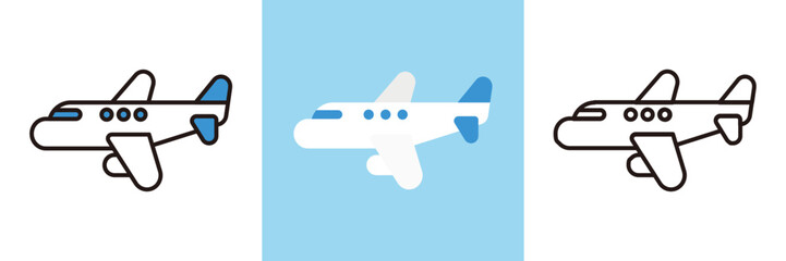 Naklejka premium 飛行機アイコンセット 線画・フラット・カラーライン