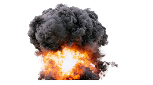 Massive dark smoke cloud with bright orange fire explosion