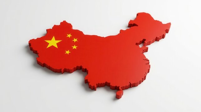 A 3D red map of China with yellow stars representing national identity.